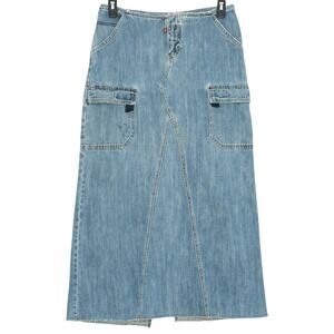 Vintage Quiksilver Roxy Denim Skirt Maxi Y2K Cargo Grunge 90s Blue Large Tall